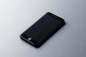 Smartphone with blank screen placed on background surface photo