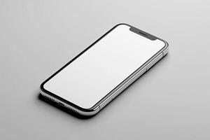 Smartphone with blank screen placed on background surface photo