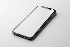 Smartphone with blank screen placed on background surface photo