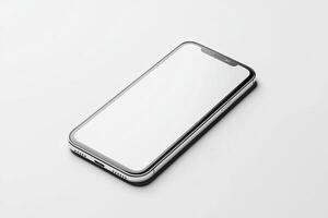 Smartphone with blank screen placed on background surface photo