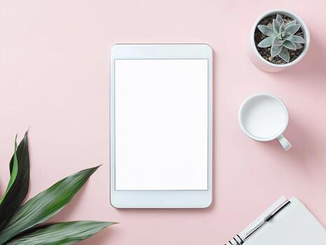 Smartphone with blank screen placed on background surface photo