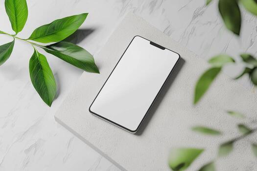 Smartphone with blank screen placed on background surface photo