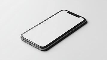 Smartphone with blank screen placed on background surface photo
