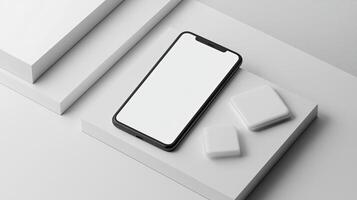 Smartphone with blank screen placed on background surface photo