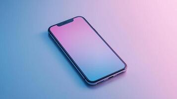 Smartphone with blank screen placed on background surface photo