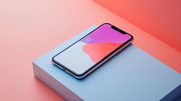 Smartphone with blank screen placed on background surface photo