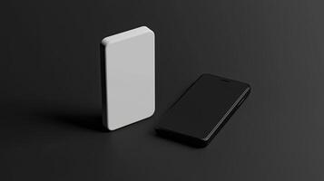 Smartphone with blank screen placed on background surface photo