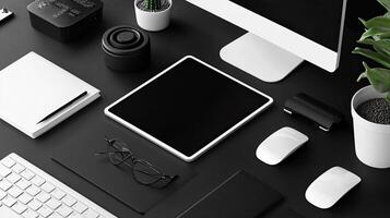 Smartphone with blank screen placed on background surface photo