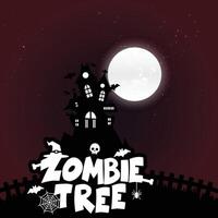 Zombie tree halloween background vector