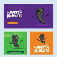 Halloween party invitation template set with ghost and spider vector
