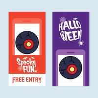 Two halloween banners with a record and a phone vector