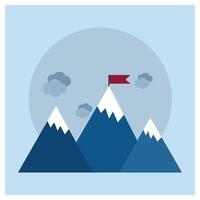 A mountain with a flag on top of it vector