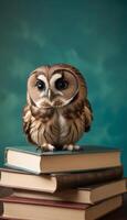 Owl on books wallpaper photo