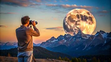 A man taking a photo of the moon with a camera
