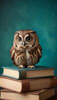 Owl on books photo