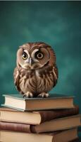 Owl on books photo