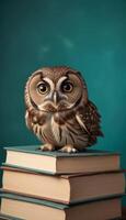 Owl on books wallpaper photo