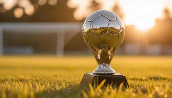 A soccer trophy on a grass field photo