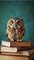 Owl on books photo