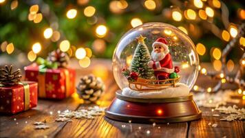 Christmas snow globe with santa claus and christmas tree photo