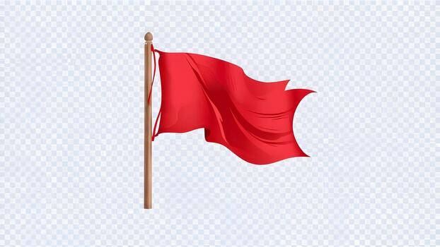 Red flag waving on a pole isolated on transparent background photo