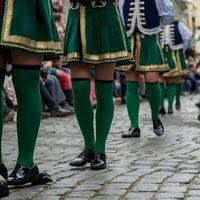 A group of people in green and gold costumes photo