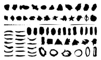 Large set paint brushes, strokes, hand drawing shapes, lines, circles and textured edges. Graphic elements for design projects. Perfect for backgrounds, borders, and creative projects. vector