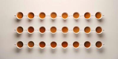 top view of coffee cups drinks design concept white background photo