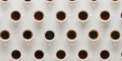 top view of coffee cups drinks design concept white background photo