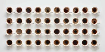 top view of coffee cups drinks design concept white background photo