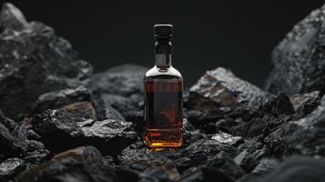 dark whisky bottle black slate photo