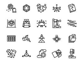 Collection of Premium Icon Designs about Engineering, Development and Product Creation. Line Marks Such as Prototyping, 3D Modeling, 3D Scanning. Suitable for Web and Applications vector