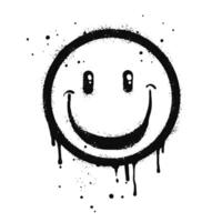 Smiling face emoticon character. Spray painted graffiti happy face in black over white. isolated on white background vector