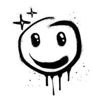 Smiling face emoticon character. Spray painted graffiti happy face in black over white. isolated on white background vector