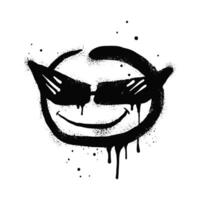 Smiling face emoticon character with sunglasses. Spray painted graffiti smile face in black over white. isolated on white background vector