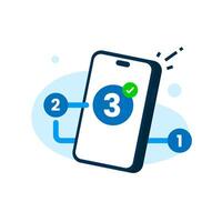 Simple and intuitive. easy steps for a mobile app. smartphone with numbers 1, 2, 3 connected by a line. user friendly, easy to use concept illustration flat design vector