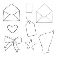 Artfully designed handdrawn outline icons depicting gifts and greetings for various occasions vector