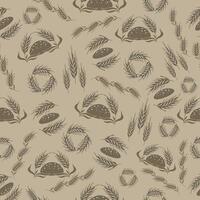 Seamless pattern with images of stylized ears of wheat and bread. vector