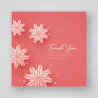 Thank You card with beautiful floral design on pink background vector