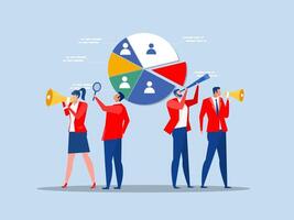 marketing search for client or customer concept, business people searching with binoculars and megaphone.Recruitment, human resources searching for candidate, hiring inding staff for vacancy vector