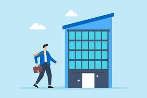 Flat illustration of businessman enters office building for job interview or work routine vector