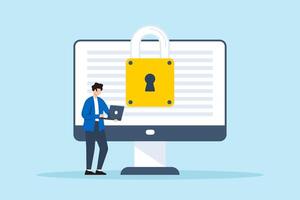 Flat illustration of man encrypting sensitive data to protect from unauthorized access and ensuring confidentiality vector