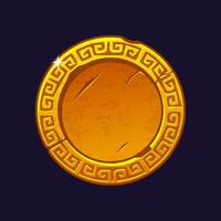 Gold-old frame or coin with ornament. Blank coin template for your design. Gold blank medal. Round icon for 2D game or slots vector