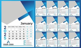2025 Wall calendar template 12 page, Week starts on Sunday, Simple vertical calendar design template vector