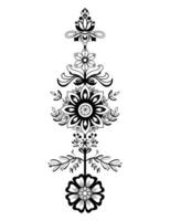A flowery design with a sunflower in the middle. The flowers are arranged in a way that they look like they are growing up from the ground. The design is very intricate and detailed vector