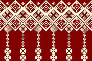 A Red and White Ethnic Pattern with a Diamond pattern, Embroidery Oriental Pixel, Geometric fabric pattern cross stitch, Seamless For texture,clothing,scarf,decoration,carpet,curtains vector