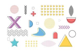 Set design elements, geometric shapes for Memphis style isolated on white background. vector