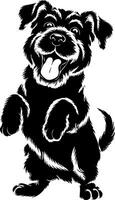 A black and white dog with its tongue out vector