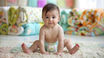 Cute small little newborn baby wearing a diaper. Baby in diaper pants photo
