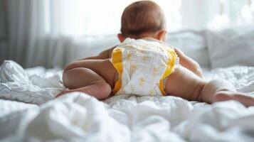 Cute small little newborn baby wearing a diaper. Baby in diaper pants photo